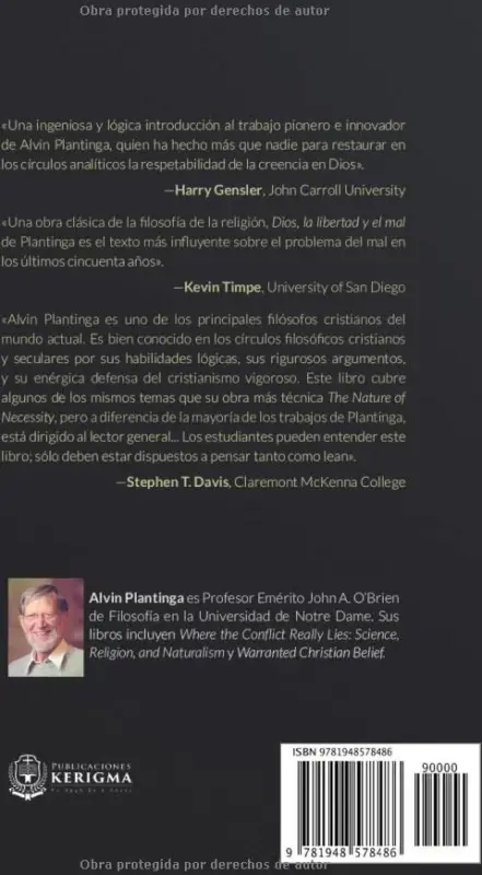 Contraportada de Dios, la libertad y la maldad, de Alvin Plantinga