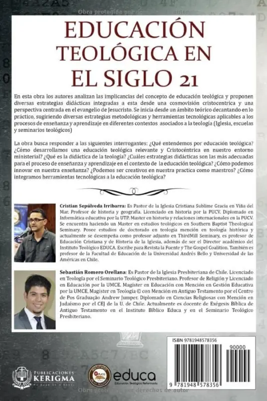 Contraportada de Educacion Teologica en el Siglo 21, de Cristian Sepuveda IrrIbarra