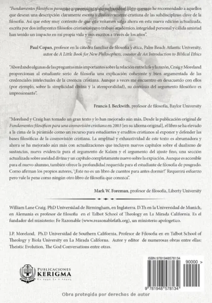 Contraportada de Fundamentos Filosóficos para una Cosmovisión Cristiana, de J.P. Moreland