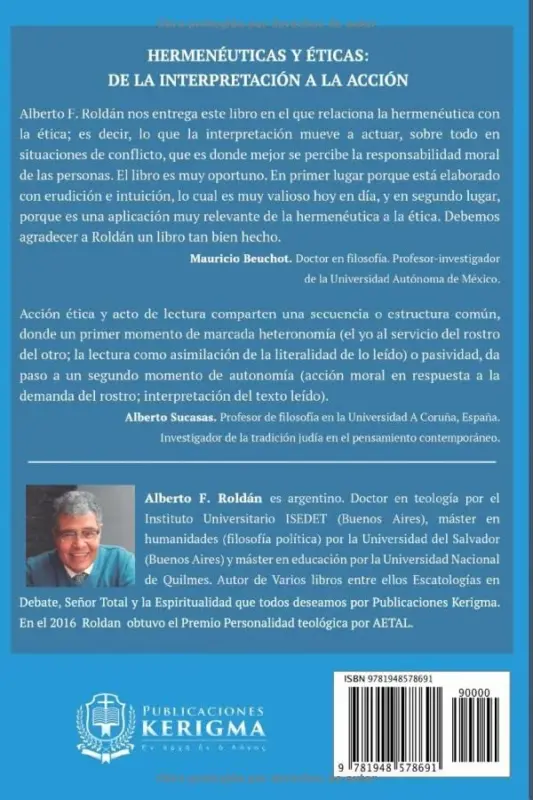 Contraportada de Hermenéuticas y Éticas, de Alberto F. Roldan