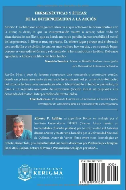 Contraportada de Hermenéuticas y éticas, de Alberto F. Roldan