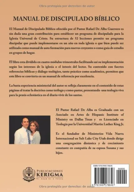 Contraportada de Manual de Discipulado Bíblico, de Rafael De Alba Guerrero