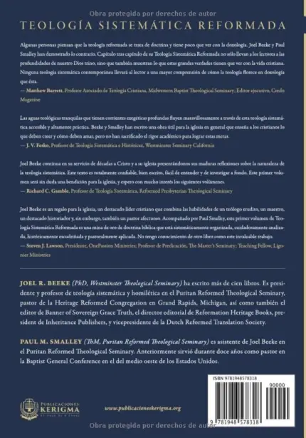 Contraportada de Teología Sistemática Reformada VOL. I, de Joel R Beeke