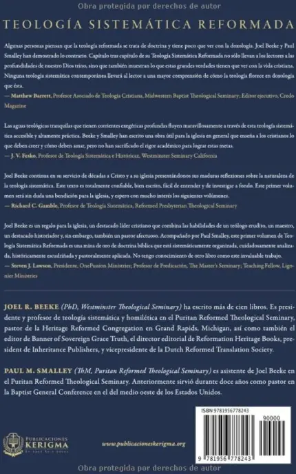 Contraportada de Teología Sistemática Reformada VOL. II, de Joel R Beeke
