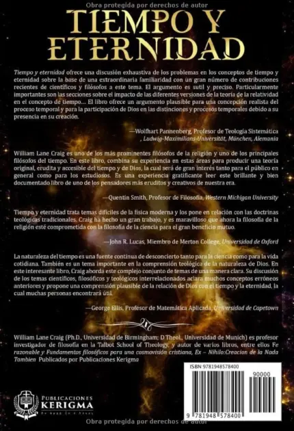 Contraportada de Tiempo y eternidad, de William Lane Craig