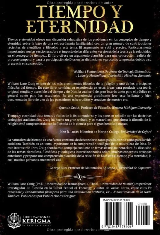 Contraportada de Tiempo y eternidad, de William Lane Craig