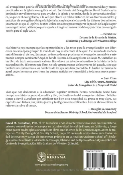 Contraportada de Historia Del Evangelismo, de David M. Gustafson