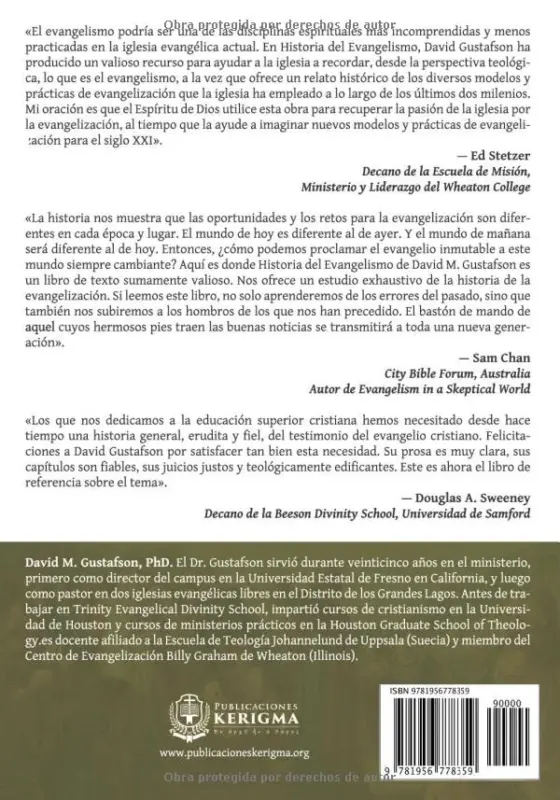 Contraportada de Historia Del Evangelismo, de David M. Gustafson