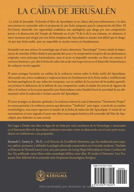 Contraportada de La Caida de Jerusalen, de Kenneth L. Gentry Jr.