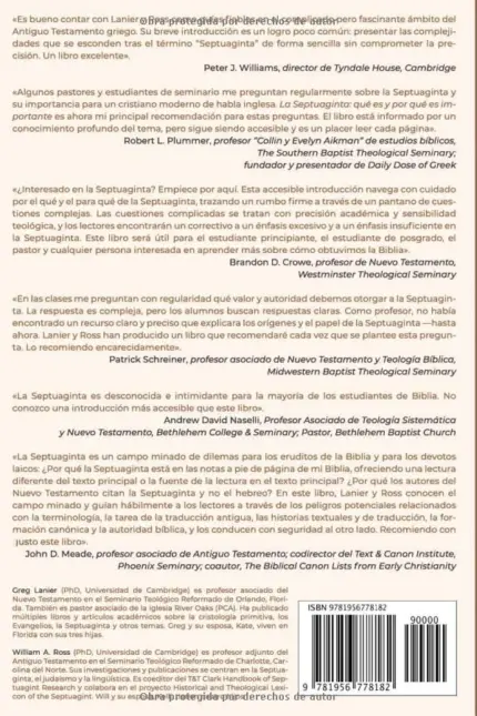 Contraportada de La Septuaginta, de Gregory R. Lanier