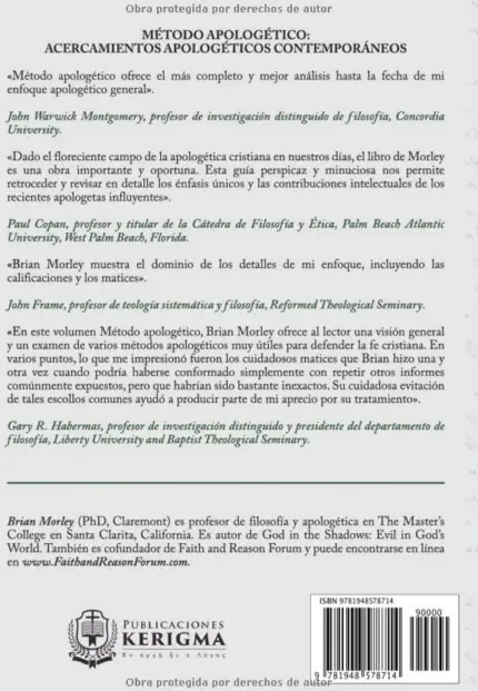 Contraportada de Metodo Apologetico, de Brian Morley