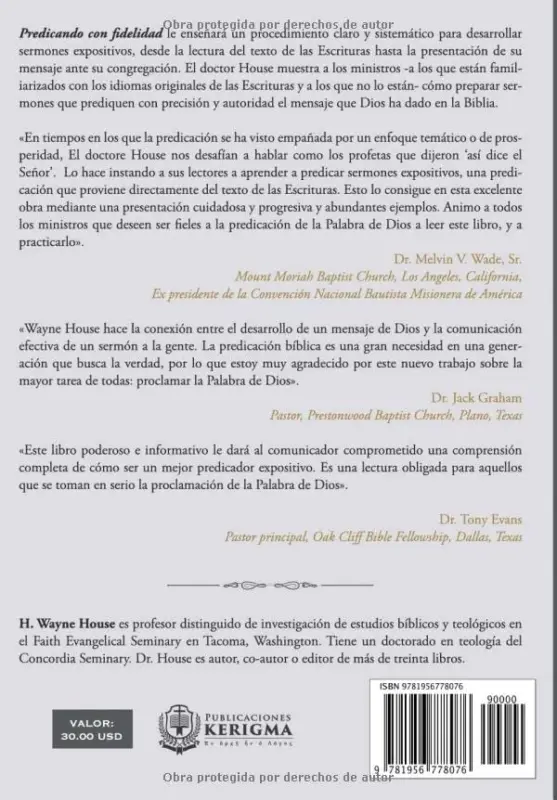 Contraportada de Predicando con Fidelidad, de H. Wayne House