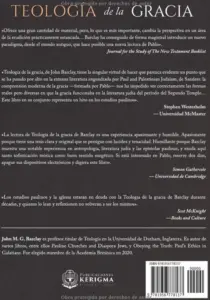 Contraportada de Teología de la Gracia, de John M.G. Barclay