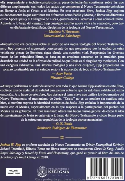 Contraportada de Teologia Mesianica del Nuevo Testamento, de Joshua W. Jipp