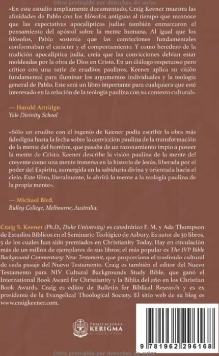 Contraportada de La Mente del Espíritu | Craig S. Keener, de Craig S. Keener