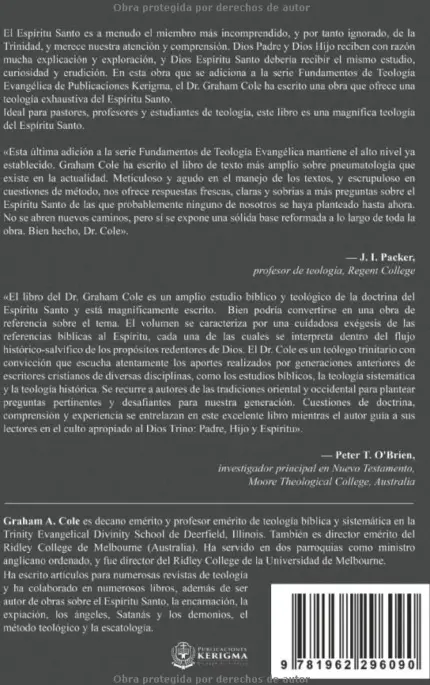 Contraportada de La Doctrina del Espíritu Santo, de Graham A. Cole