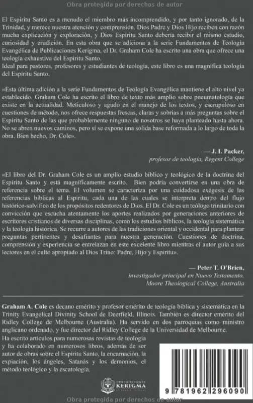 Contraportada de La Doctrina del Espíritu Santo, de Graham A. Cole