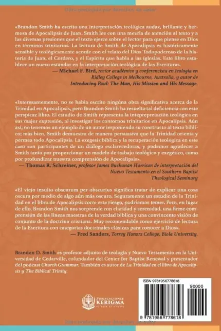 Contraportada de La Trinidad en el Libro de Apocalipsis, de Brandon D. Smith
