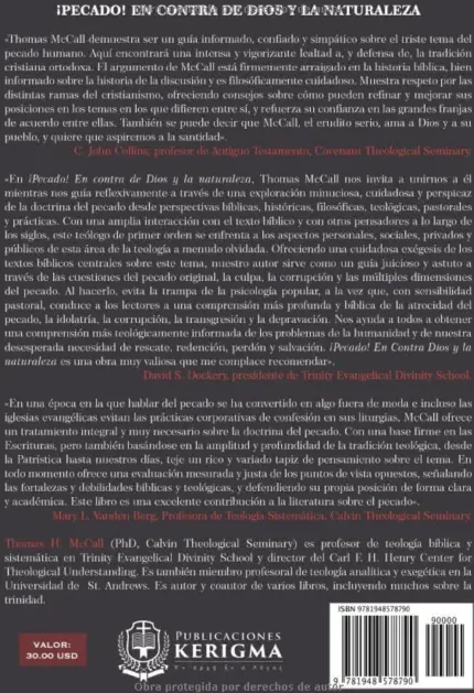 Contraportada de Pecado en Contra de Dios y en Su Naturaleza, de Thomas H. McCall