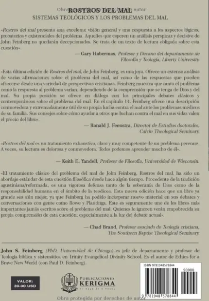 Contraportada de Rostros de Mal, de John S. Feinberg