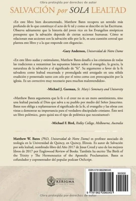 Contraportada de Salvación por Sola Lealtad, de Matthew W. Bates