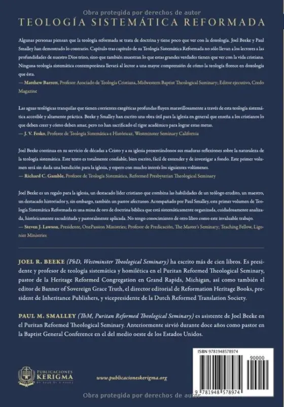 Contraportada de Teología Sistemática, de Joel R. Beeke