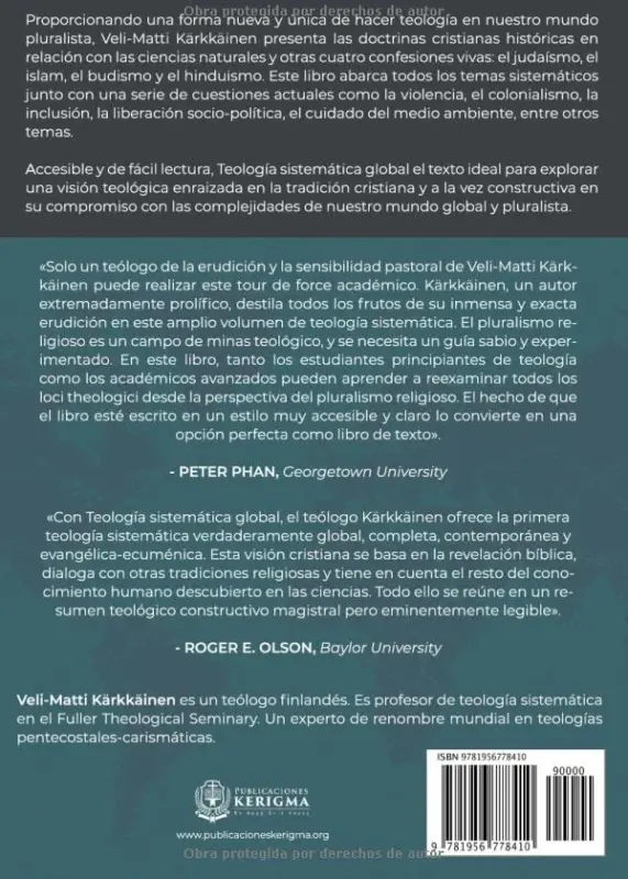 Contraportada de Teología Sistemática Global, de Veli-Matti Kärkkäinen