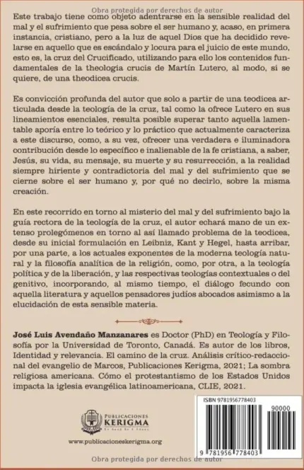 Contraportada de Una Teodicea a la Luz de la Teología de la Cruz, de José Luis Avendaño