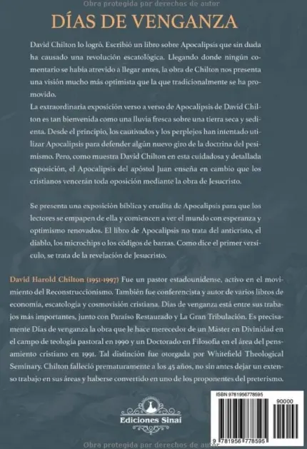 Contraportada de Días de Venganza, Una exposición del libro de Apocalipsis, de David Chilton