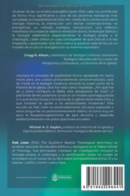 Contraportada de Dios es Impasible y Apasionado, de Rob Lister