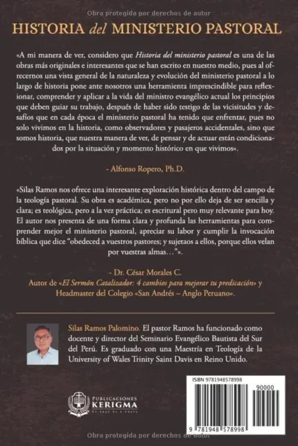 Contraportada de Historia del Ministerio Pastoral, de Silas Ramos Palomino