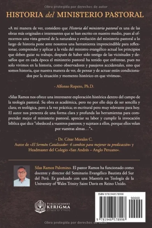 Contraportada de Historia del Ministerio Pastoral, de Silas Ramos Palomino