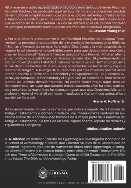 Contraportada de La Confiabilidad del Antiguo Testamento, de K. A. Kitchen